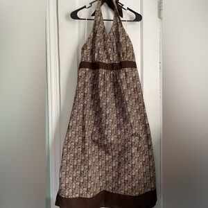 Two Hearts Brown Halter Cotton Maternity dress with Bra Size: Medium